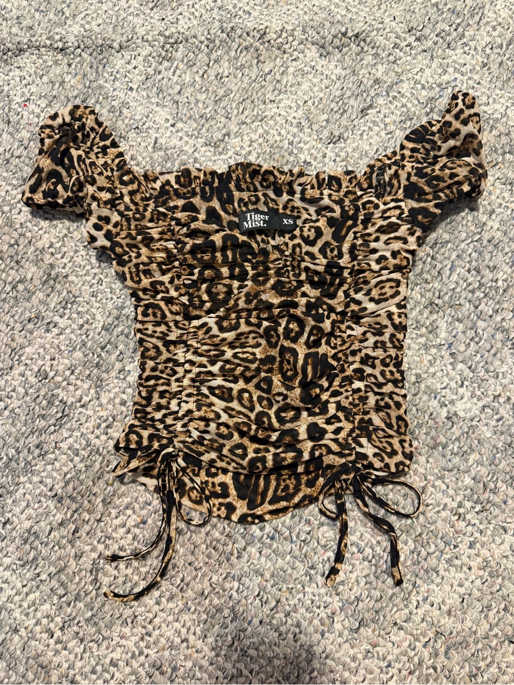 Tiger Mist Leopard Print Ruched Off-Shoulder Crop Top - Brown/Black